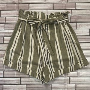 Linen Feel High Waist Striped Shorts